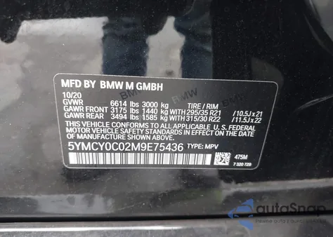 2021 BMW X6 M from USA, damaged, VIN 5YMCY0C02M9E75436
